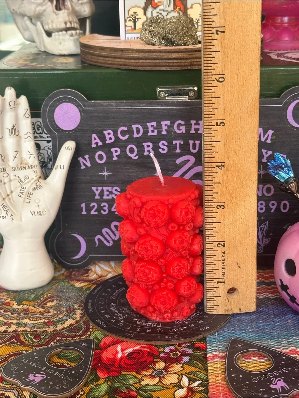 Red Floral & Berry Pillar Candle | Gothic Cottagecore Decor